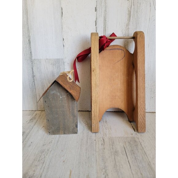 Vintage wooden Santa Claus sled birdhouse hanging Xmas home decor - Picture 7 of 9